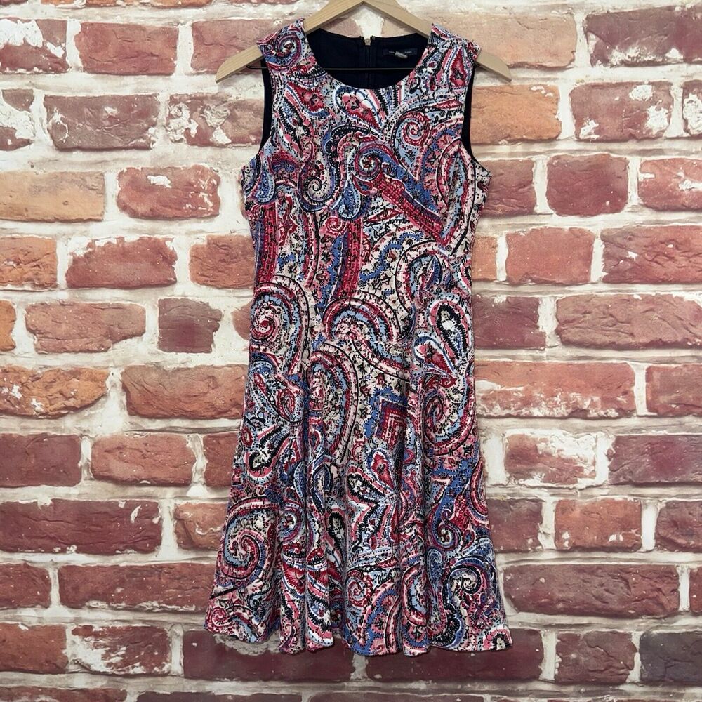 Tommy Hilfiger Dress Women's 4 Multicolor Boho Paisley Abstract Lace Logo Zip